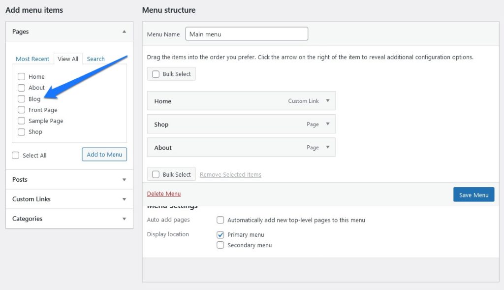 add blog page to navigation menu