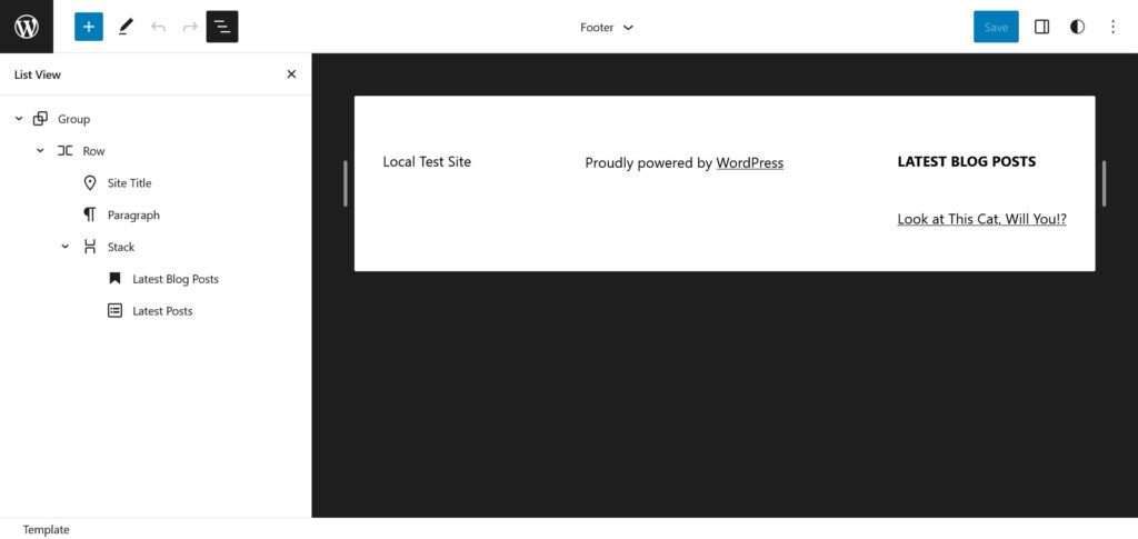 add latest posts widget to footer template part