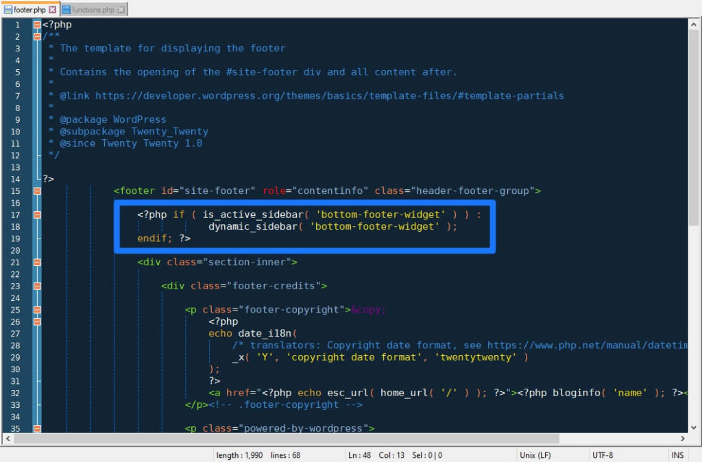 add widget output function to footer php