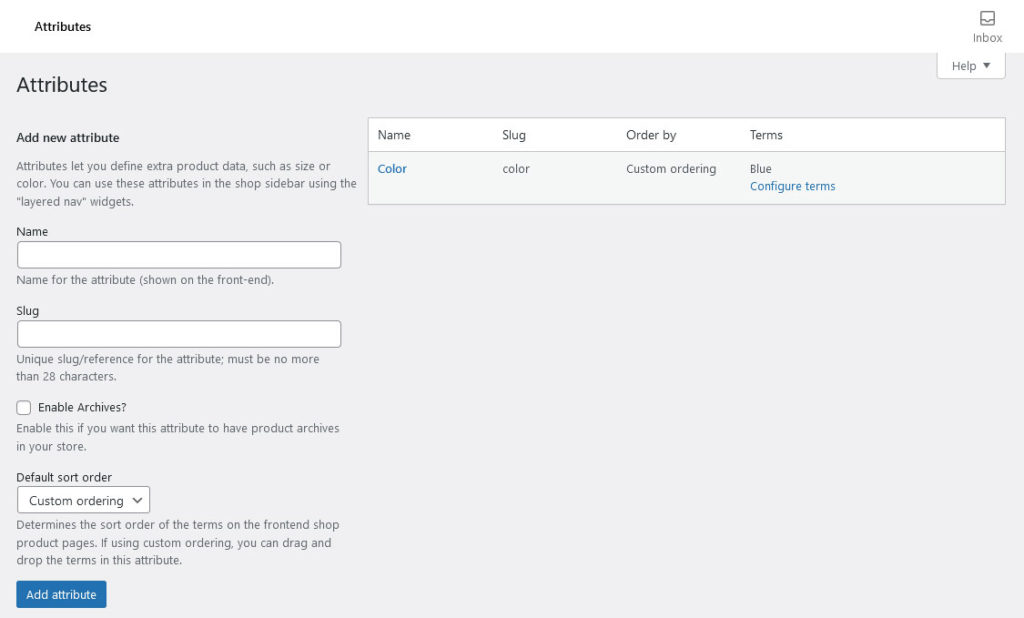 attributes menu