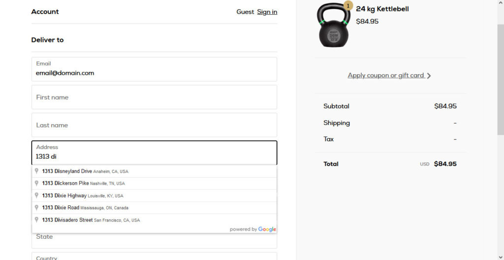 autofill shipping form example