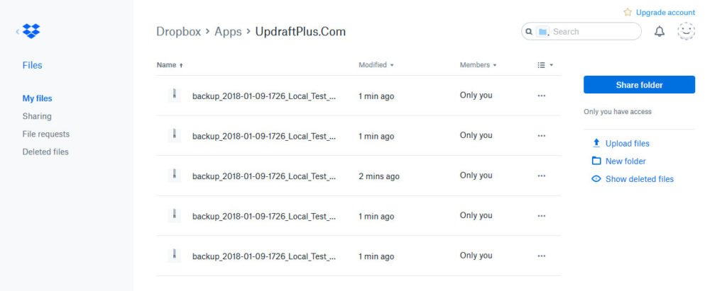 backed up wordpress files in dropbox