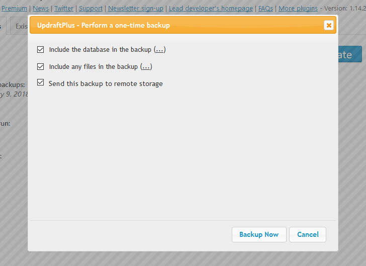 backup popup updraftplus