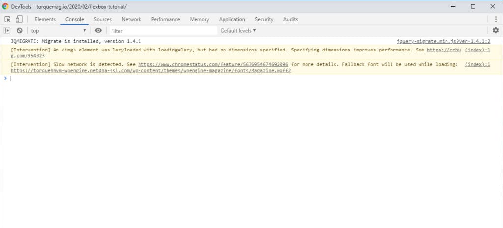 browser developer tools console