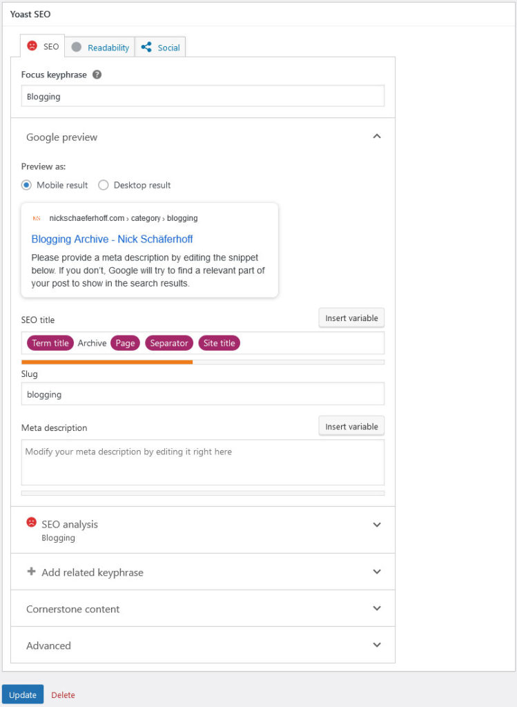 WordPress SEO: wordpress categories tags archive yoast seo settings