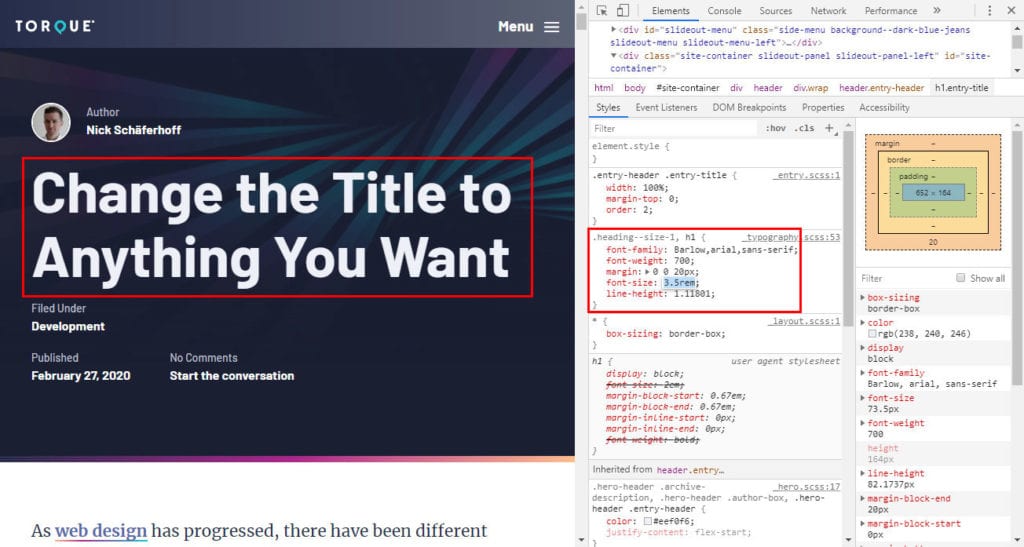 change css properties in the developer tools