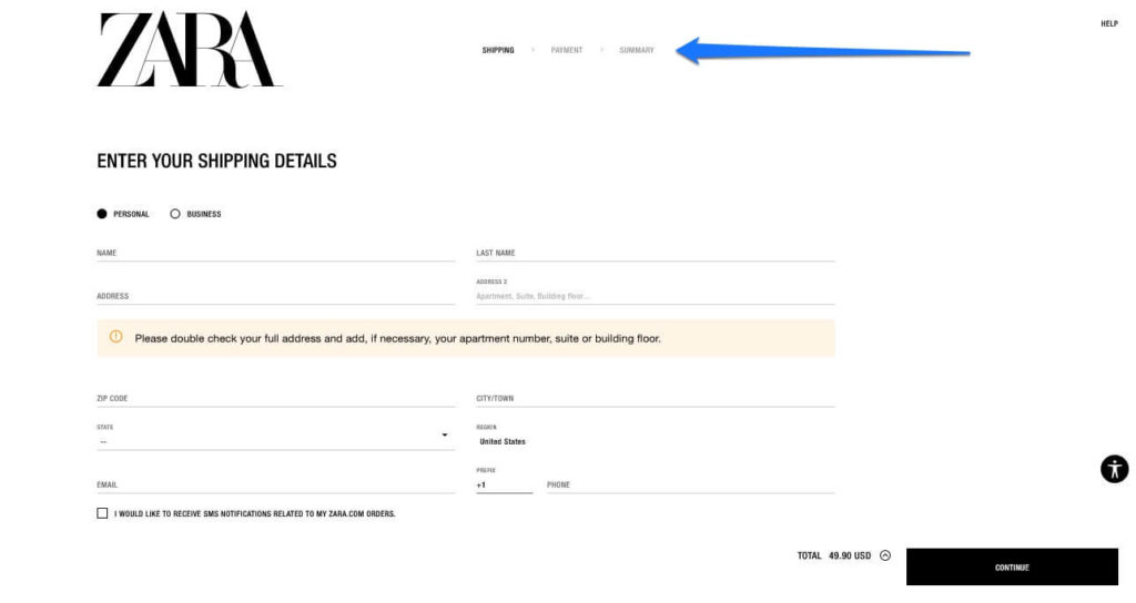 checkout progress indicator