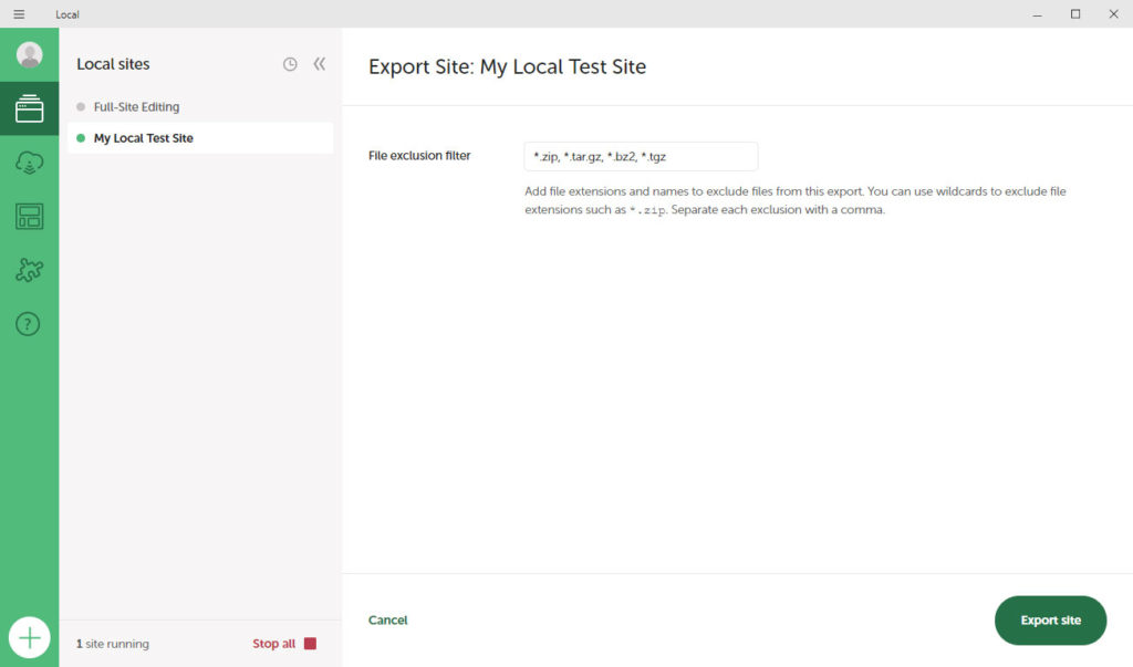 configre file types to exclude from export
