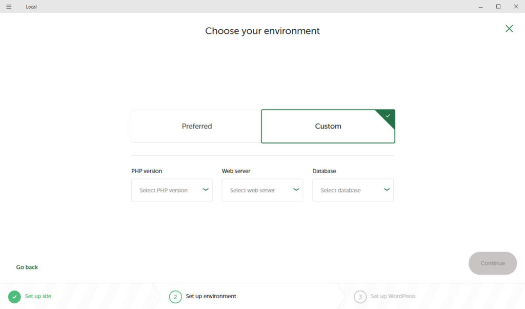 configure php server type mysql version in local