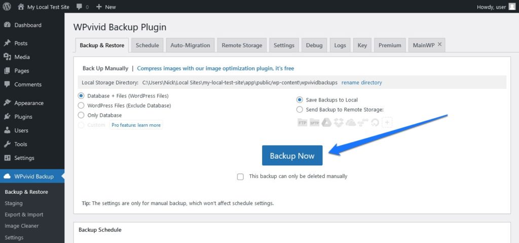 create backup archive in wpvivid