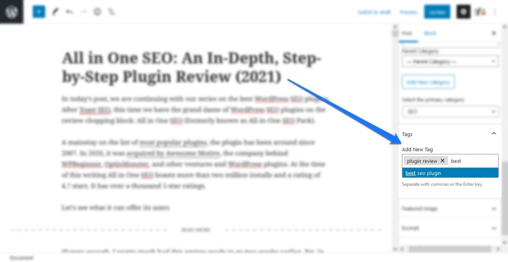 WordPress SEO: create tags in wordpress editor