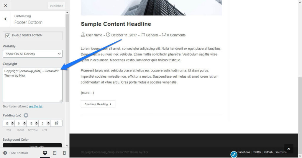 customize powered by wordpress credit in customizer