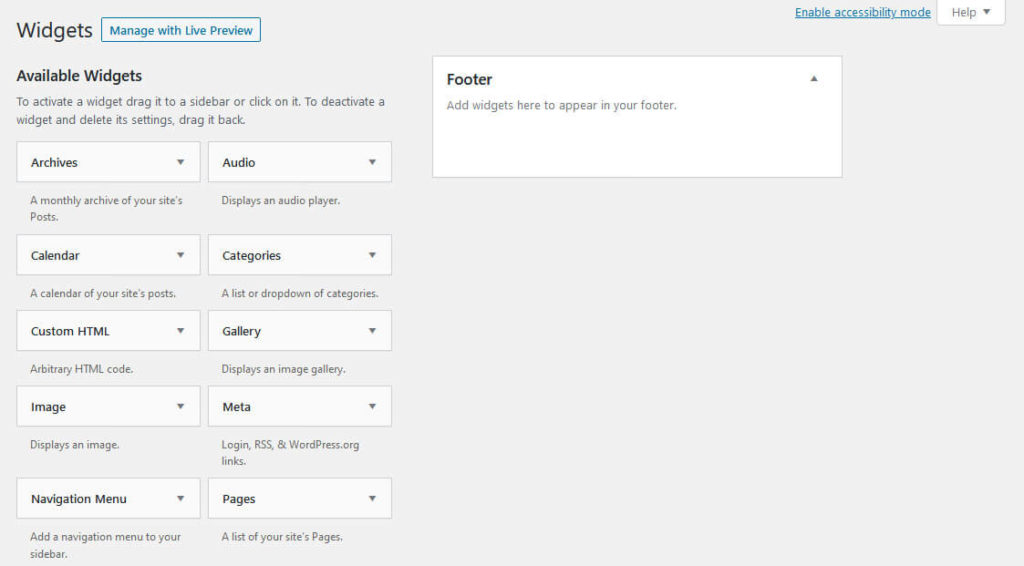 customize wordpress footer via native functionality