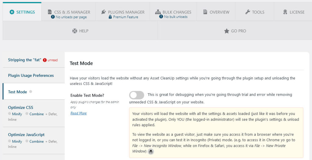 Reduced unused JavaScript and CSS: enable test mode in asset cleanup