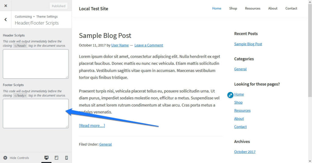 genesis theme footer scripts functionality