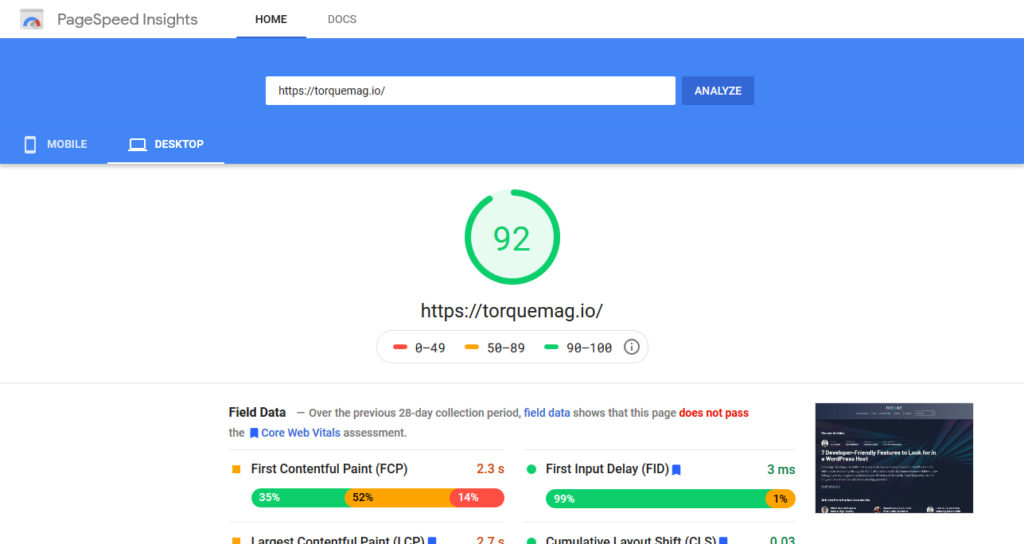 google pagespeed insights