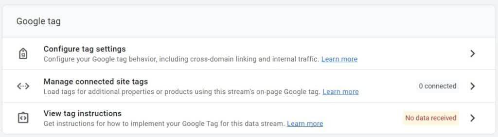Google Tag settings in GA4.