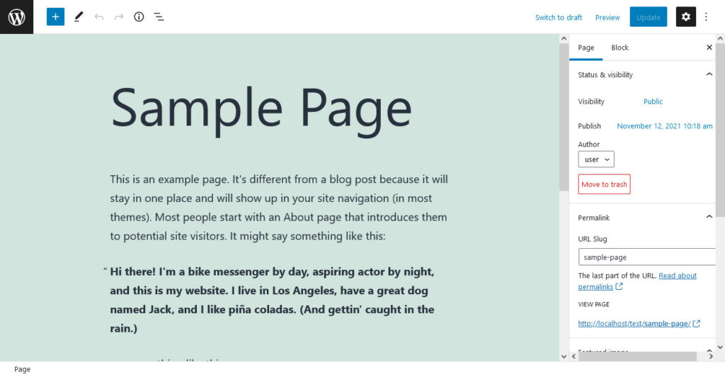 gutenberg editor main interface