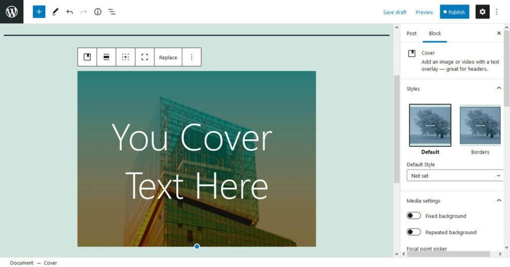 gutenberg features cover block