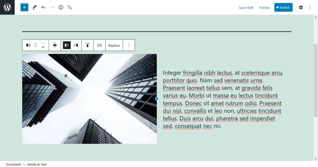 gutenberg features media and text block
