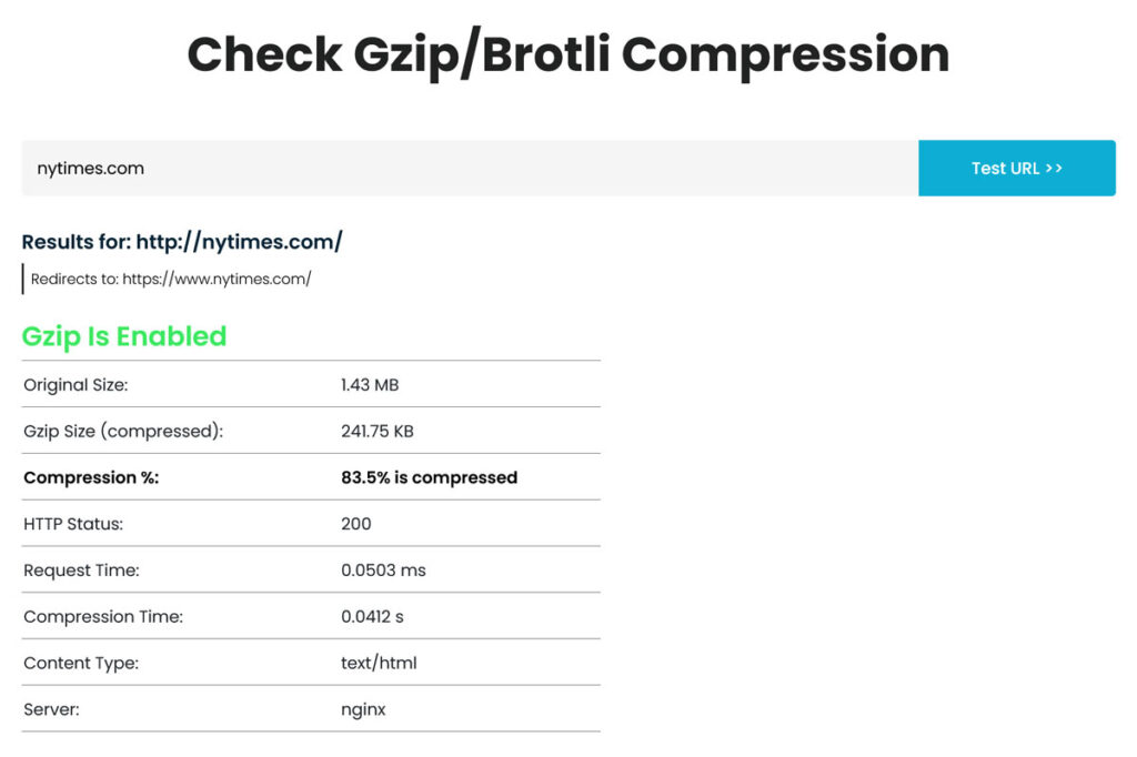 check gzip compression status for your wordpress site