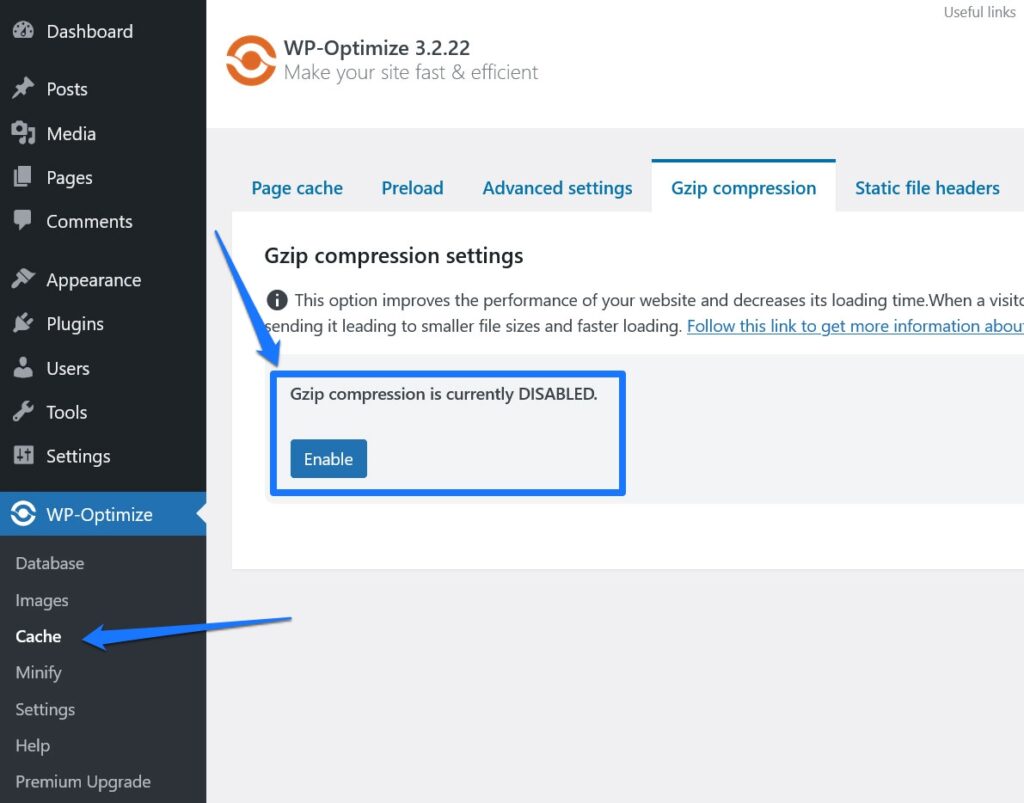 gzip compression wp optimize