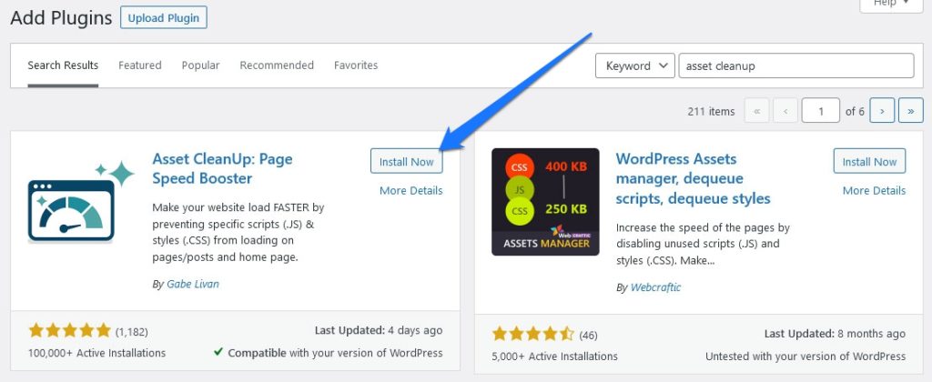 Reduced unused JavaScript and CSS: install asset cleanup plugin