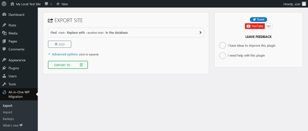 move from local to live server with all in one wp migration plugin