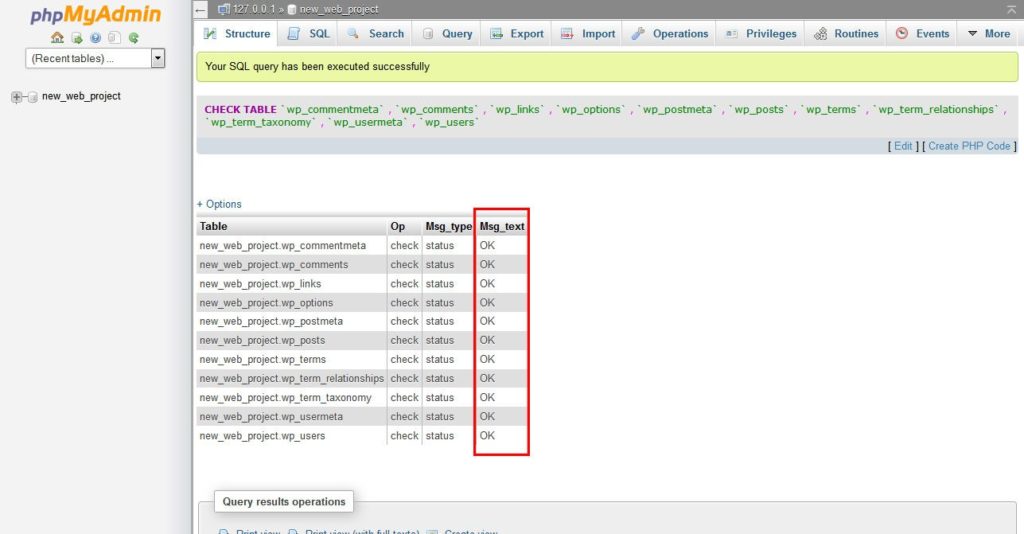 phpMyAdmin-check-tables
