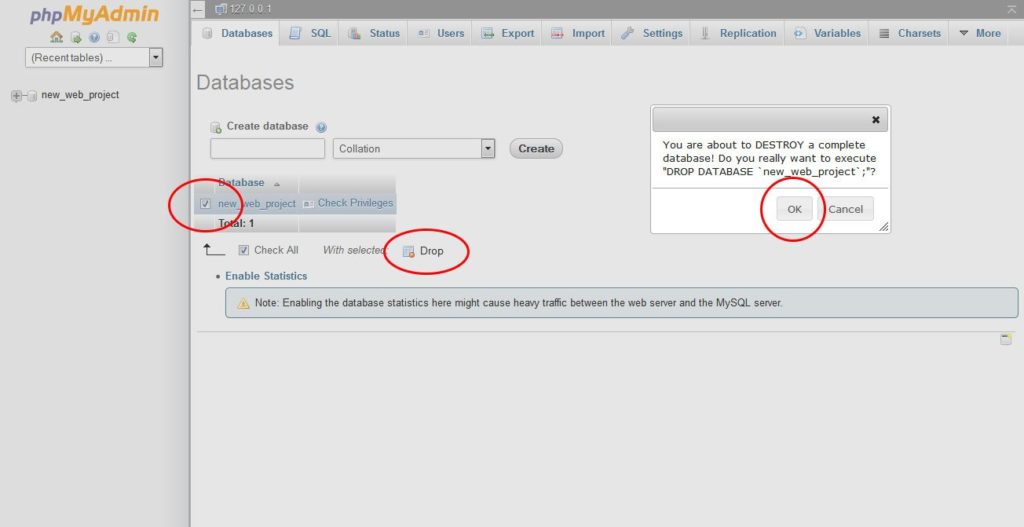 phpMyAdmin-drop-database