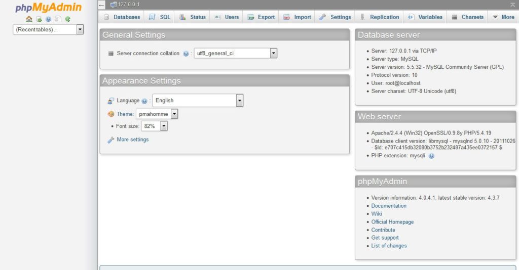 phpMyAdmin-main-menu
