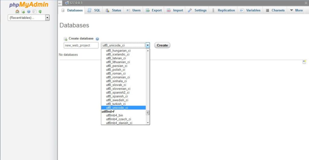 phpMyAdmin-name-and-collation