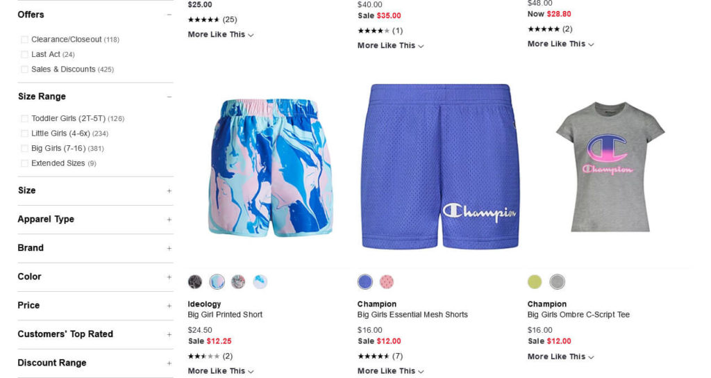 product filter menu in sidebar