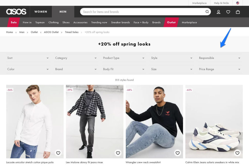 product filters menu