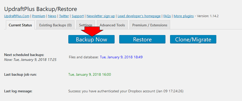 run remote wordpress backup in updraftplus