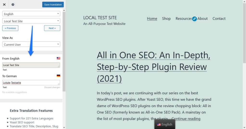 translate strings on page