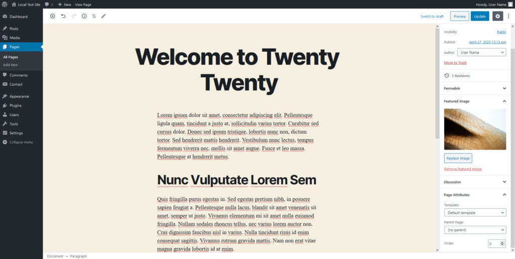 twenty twenty back end gutenberg editor style