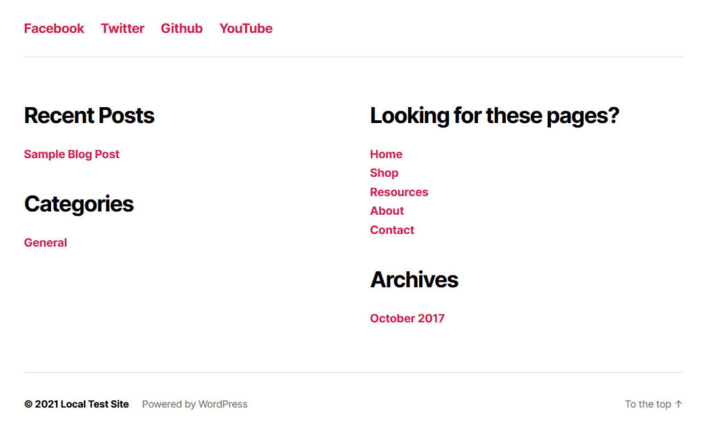 twenty twenty default footer