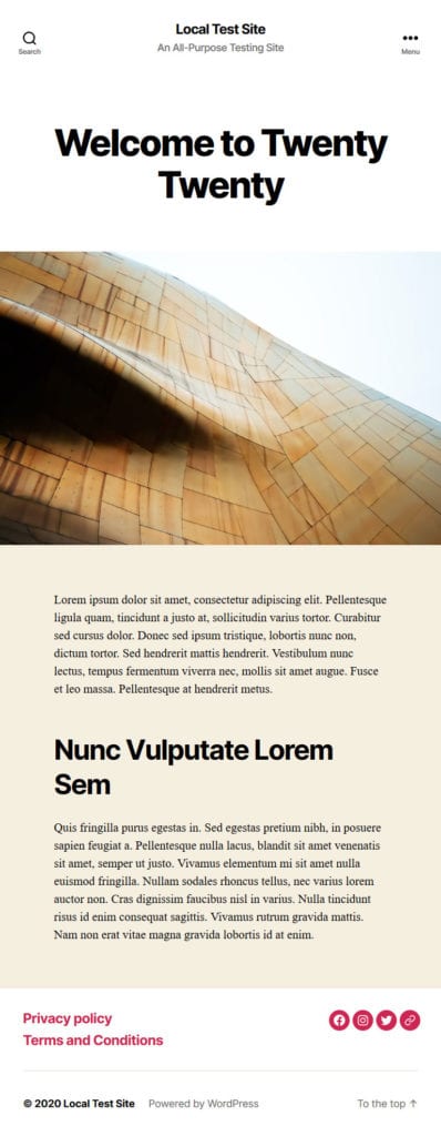 twenty twenty theme review responsive design