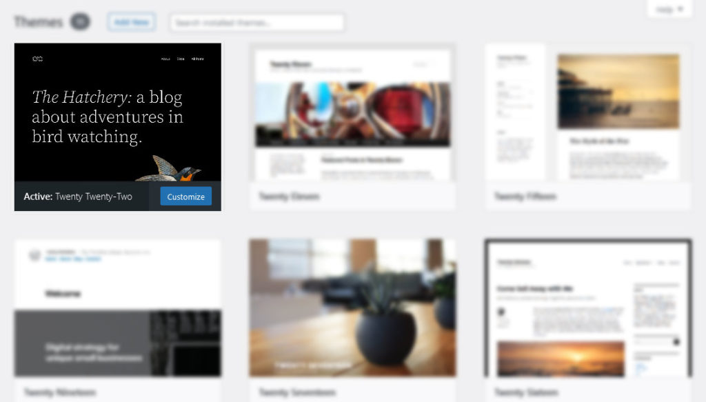 twenty twenty two theme in wordpress back end