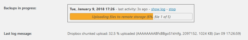 updraftplus backup progress bar