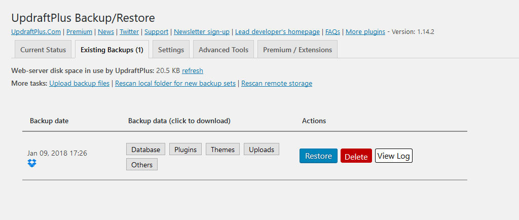 updraftplus list of remote backups