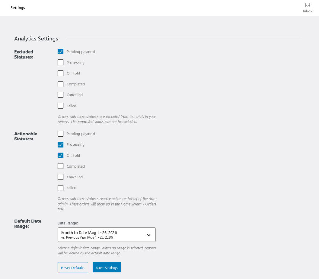 analytics settings
