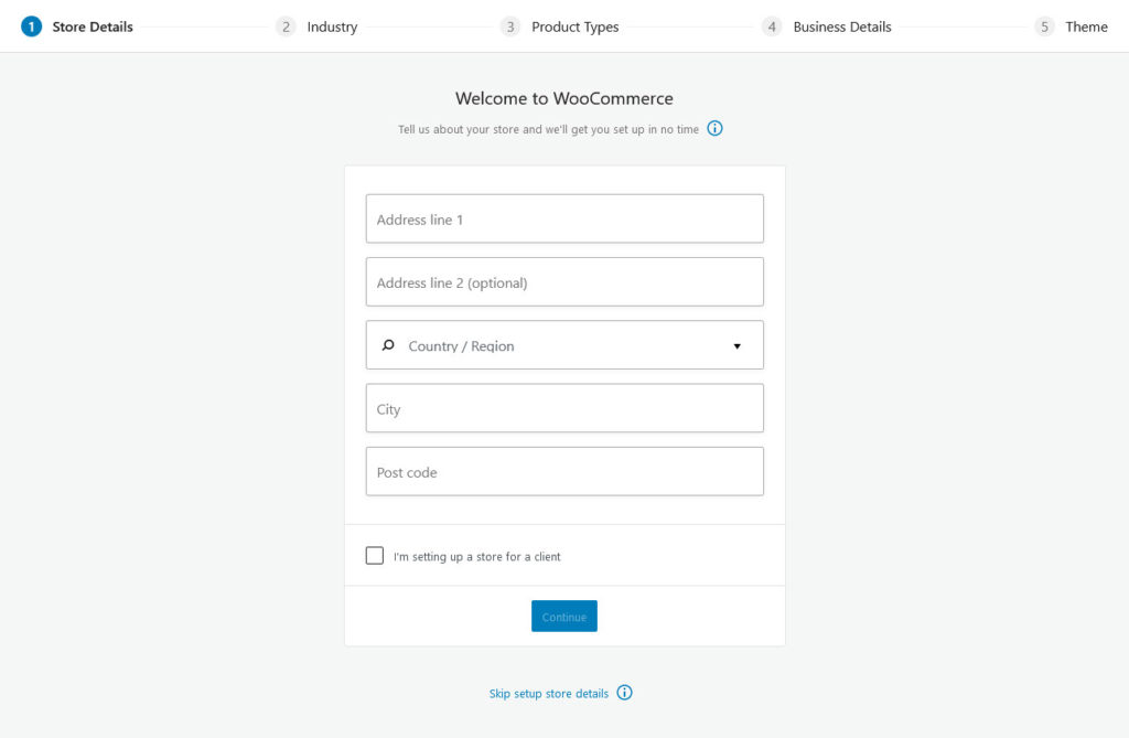 woocommerce configuration wizard