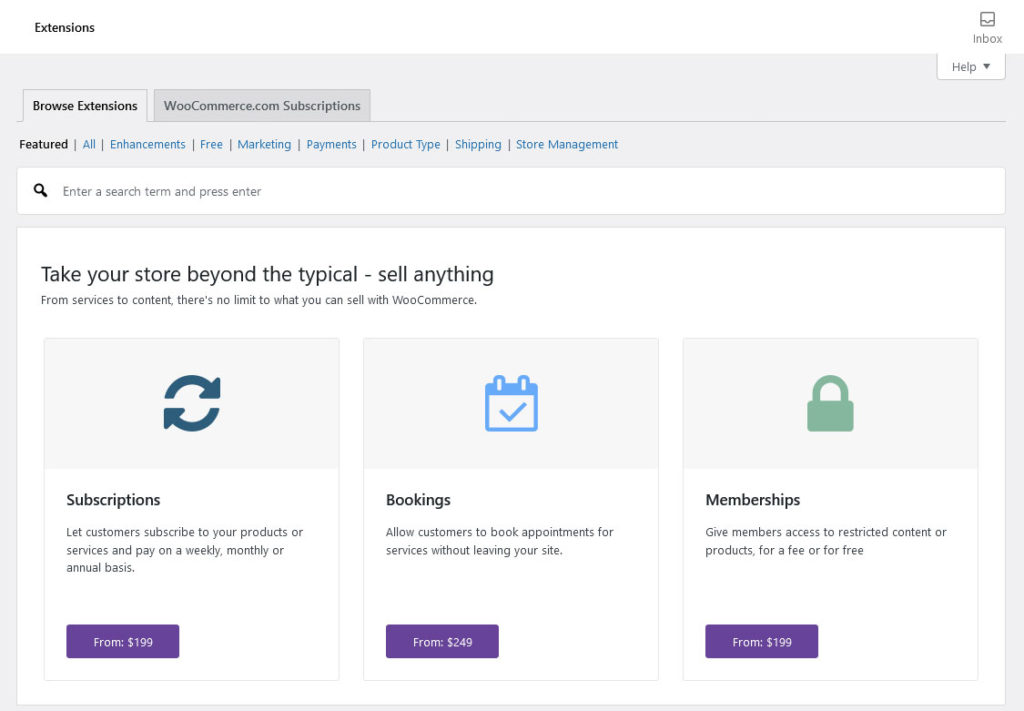 woocommerce extensions menu