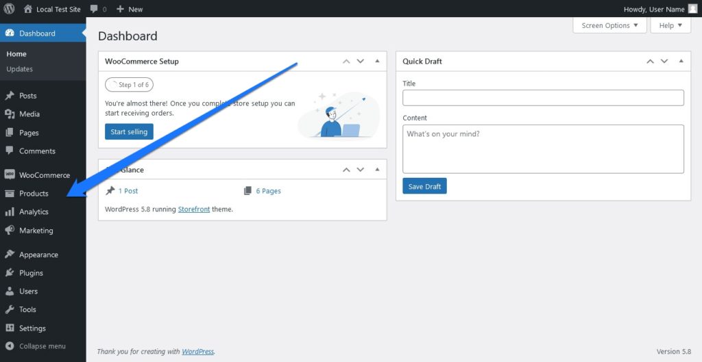 woocommerce menu items in wordpress back end