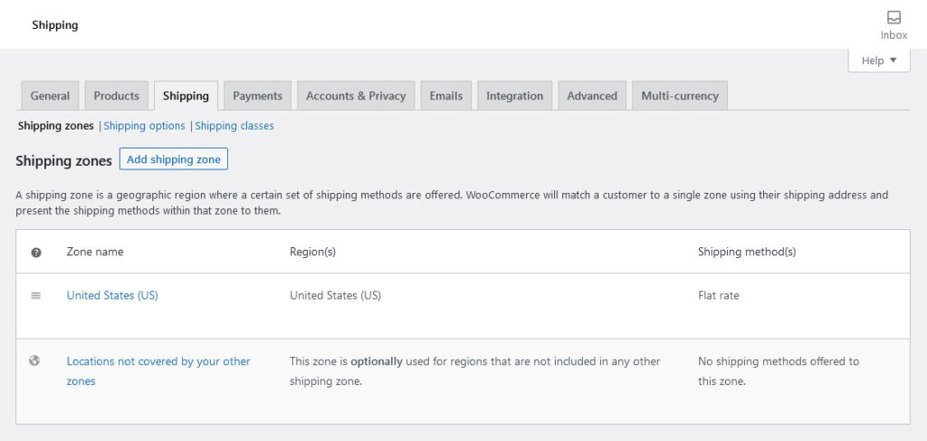 settings shipping