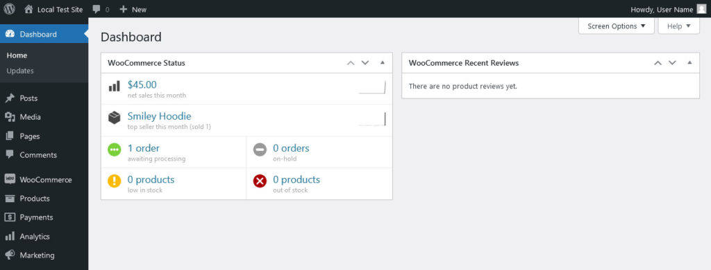 woocommerce widgets on wordpress dashboard