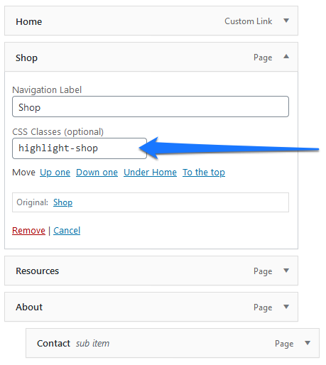 assign custom css class to wordpress menu item