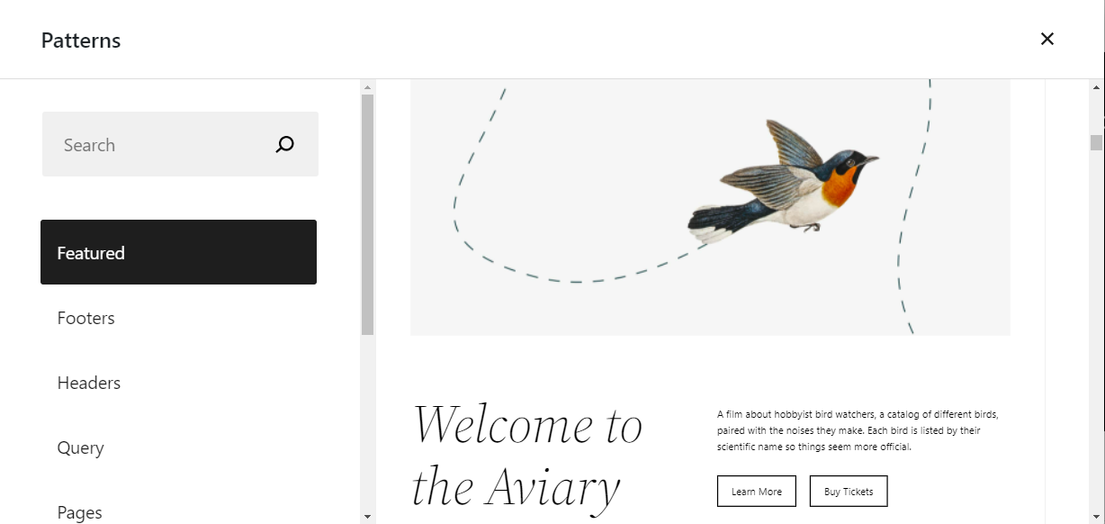 The Block Patterns in Full Site Editing